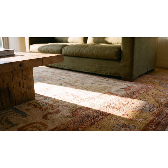 Ivory 1880s Ivory Yellow Geometric Tribal Antique Persian Ziegler Sultanabad Rug 10' X 12'3" Wool Carpet For Sale - Image 8 of 9