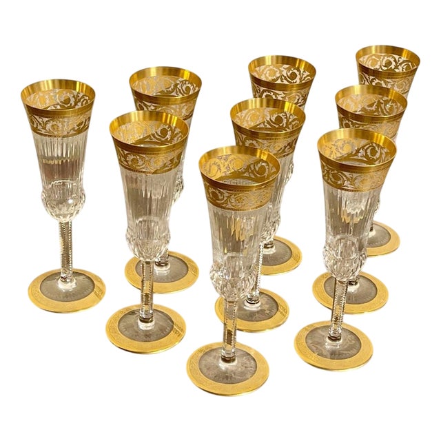Thistle Champagne Flutes from Saint Louis, Set of 9 For Sale