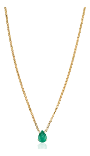 1.63ct Pear Cut Emerald Solitaire Modern Necklace in 14k Yellow Gold-18 Inch Length
