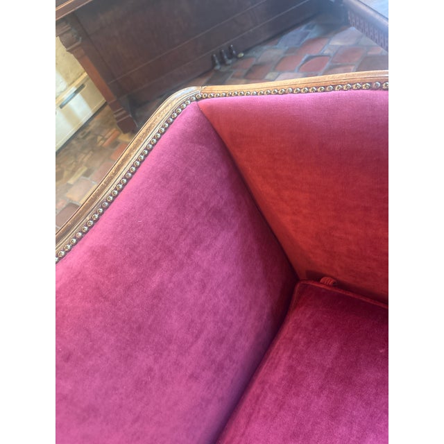 Vintage Red Velvet Sofa For Sale - Image 13 of 18