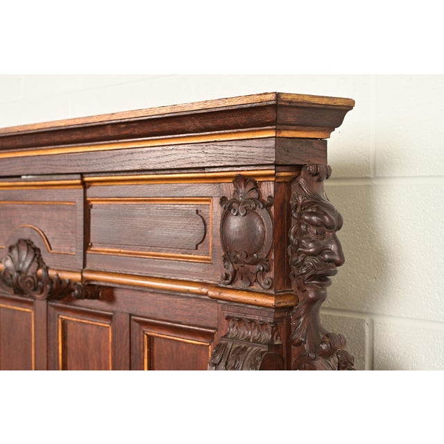 Brown R. J. Horner Renaissance Revival Ornate Carved Oak Sideboard or Bar Cabinet, Circa 1880s For Sale - Image 8 of 17