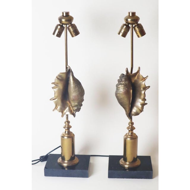 Hollywood Regency Seashell Shape Table Lamp with Granite by Maison Charles, Paris, 1960s, Set of 2 For Sale - Image 14 of 17