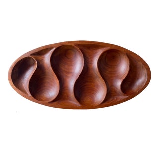 Mid 20th Century Sculptural Danish Modern Teak Divided Bowl Tray For Sale