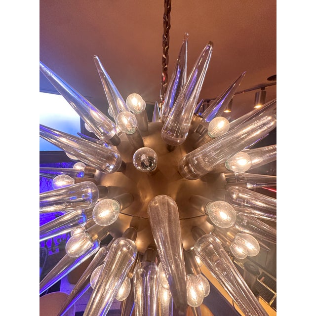 Mid Century Murano Glass Spike Sputnik Chandelier, Brass Globe, 1960s Lighting For Sale In Miami - Image 6 of 18