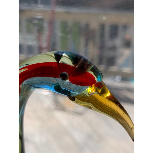 1960s Vintage Murano Sommerso Art Glass Heron - Hand-Blown Italian Glass Crane - Ruby & Aquamarine For Sale - Image 5 of 12