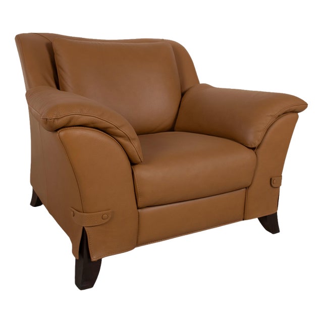 Cognac Leather Armchair from Natuzzi For Sale