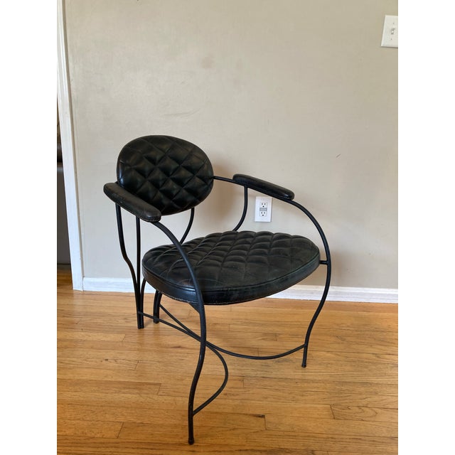 Metal Postmodern 1980s Wrought Iron Metal and Tufted Leather Armchair Italy For Sale - Image 7 of 12
