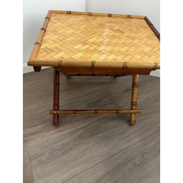 Wood 1970s Mid-Century Modern Handcrafted Rectangular Bamboo Serving Table With a Sturdy X-Base For Sale - Image 7 of 12