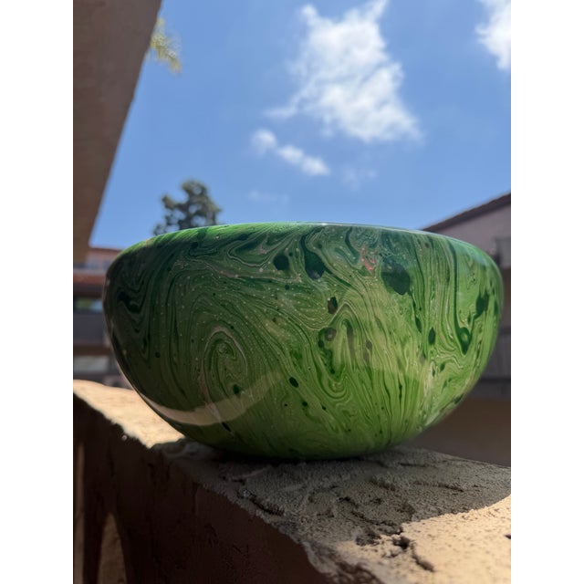 Made Goods Made Goods Darva Bowl Green Swirl Lacquered Resin Decorative Centerpiece For Sale - Image 4 of 6