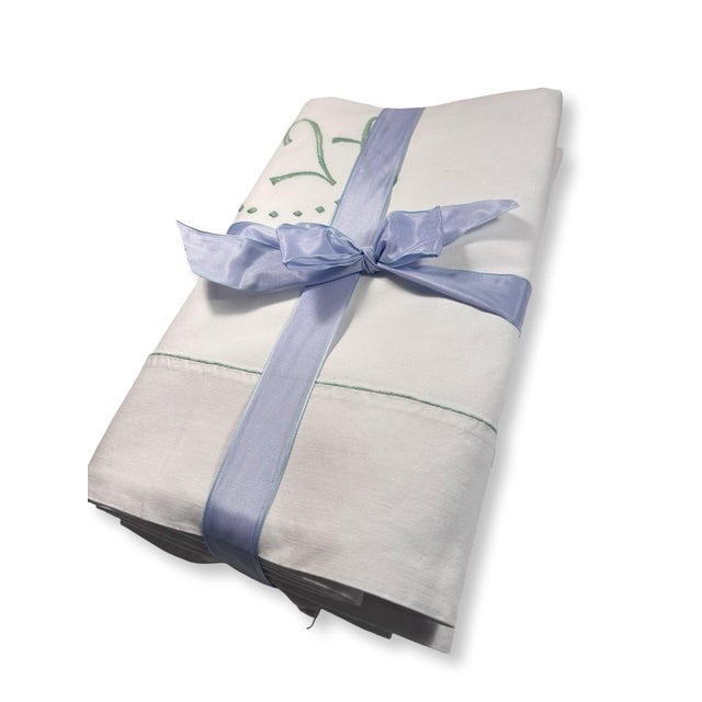 Antique French Linen Sheet, Jl Monogram With Sage Green Embroidery, Circa 1920 For Sale - Image 11 of 11