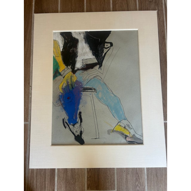 Paper Contemporary Western Figurative Mixed Media Drawing, Signed & Framed For Sale - Image 7 of 8