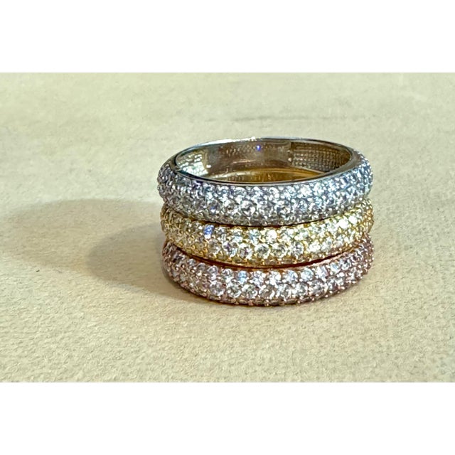 3 Carat Pave Set Diamond 3 Band in 14 Karat White , Yellow & Pink Gold , Size 7 For Sale In New York - Image 6 of 18
