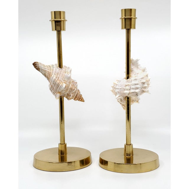 1980s Brass Candlesticks Shells Seashells For Sale - Image 5 of 15