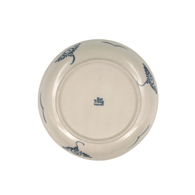 Vintage Bat Trang Vietnamese Ceramic Dinner Plates Blue With Blue and Cream Lotus Floral Motifs - Set of 6 For Sale - Image 12 of 12