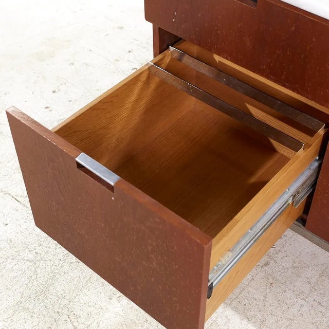 Wood Knoll Style Mid Century Walnut and Marble Top File Credenza For Sale - Image 7 of 8