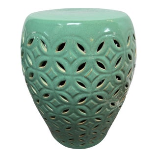 Glazed Ceramic Outdoor Garden Stool, Turquoise For Sale