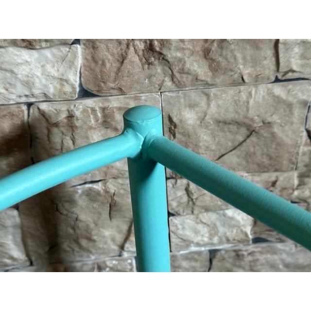 Metal Wrought Iron Turquoise Lounge Chair for Outdoor with Grid Seat For Sale - Image 7 of 18