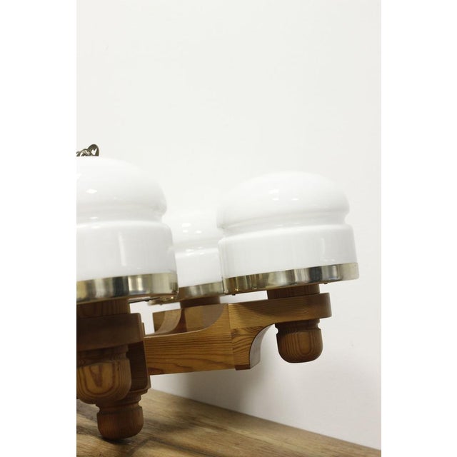 Scandinavian Chandelier in Pine & Opaline Glass by Jan Wickelgren for Aneta, Sweden, 1970s For Sale - Image 13 of 15