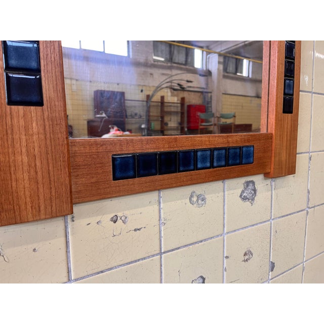 Large Danish Mirror with Teak Frame and Blue Tile Inlay, 1960 For Sale - Image 3 of 6