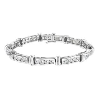 14K White Gold 6 3/4 Cttw Diamond 4 Stone Link Bracelet (H-I Color, I1-I2 Clarity) - 7" Inches For Sale