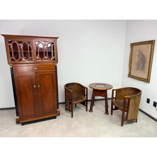 Viennese Secession Geometric Leather Tub Armchairs from Josef Hoffmann, 1905, Set of 2 For Sale - Image 3 of 15