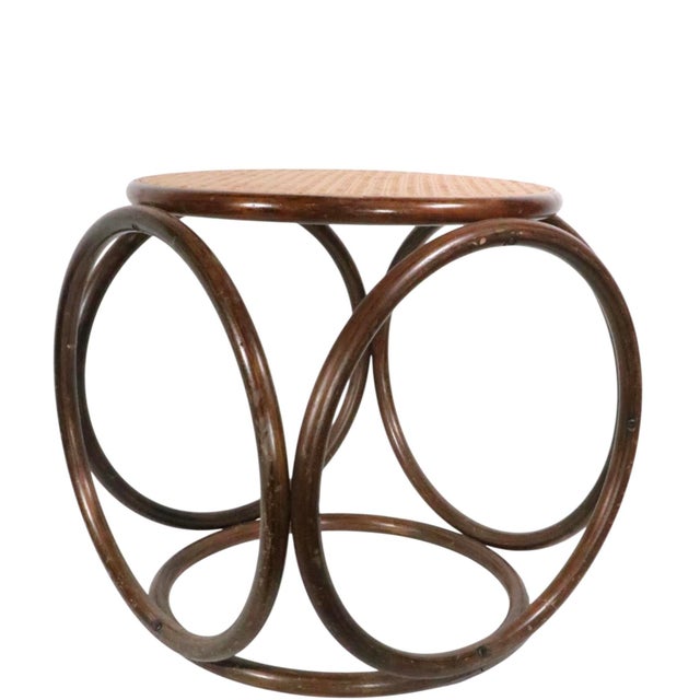Wood Mid 20th Century Bentwood and Cane Stool Ottoman Att. To Thonet For Sale - Image 7 of 7