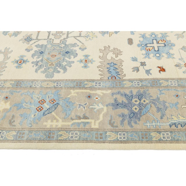 12x15 Modern Oushak Style Hand-Knot Wool Area Rug in Soft Slate Blue and Beige For Sale In New York - Image 6 of 12