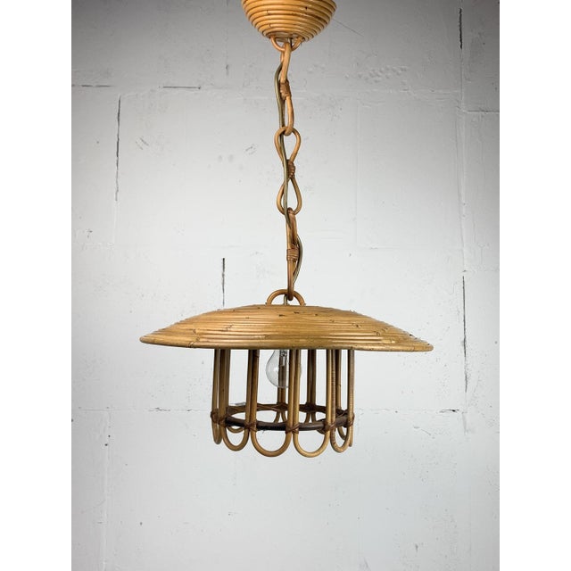 Mid-Century Pencil Reed Rattan Bamboo Pendant Hanging Lamp, Italy, 1970s For Sale - Image 16 of 16