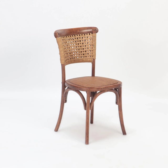 French Vintage Oak Side Chairs With Rattan Backs and Seats. A Pair For Sale - Image 4 of 13