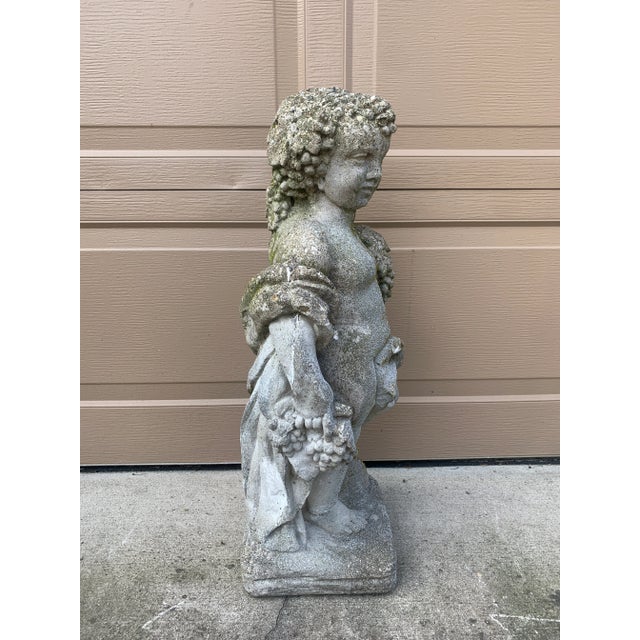 Late 20th Century Neoclassical Cast Stone Putto With Grapes Garden Statue For Sale - Image 9 of 11