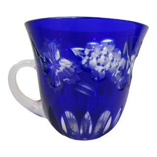 Vintage Nachtmann Traube Cobalt Blue Cut to Clear Punch Cup Grape Design Euc For Sale