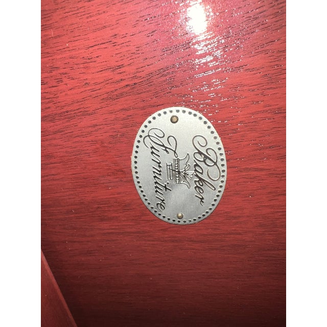 1950s Michael Taylor for Baker Red Lacquer Expandable Altar Table and Stools - Set of 3 For Sale - Image 12 of 12