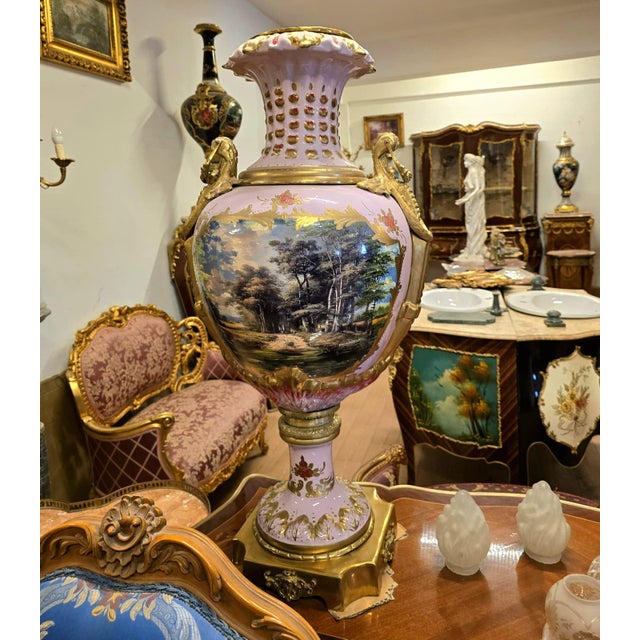 Elevate your home with the timeless beauty of this exquisite French Sèvres-inspired decorative vase, meticulously...