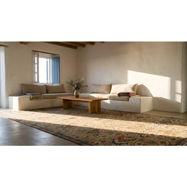 1880s Tan Ecru Floral Antique Persian Ziegler Sultanabad Rug 7' X 14' Handknotted Wool Carpet For Sale - Image 9 of 10