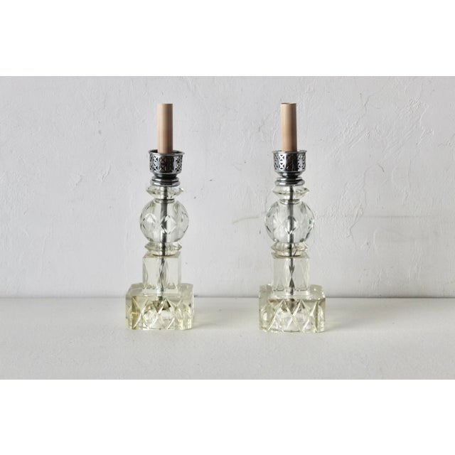 Art Deco Chrome Cut Glass Small Scale Table Lamps Vintage-a Pair For Sale - Image 9 of 13