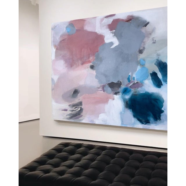 Contemporary "Half-Past Six" Large Lyrical Abstraction Painting in Blush, Slate Blue & Deep Teal by Stacey Warnix For Sale - Image 3 of 8