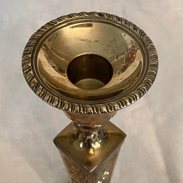 Metal Castilian Brass Candlestick Holders - A Pair For Sale - Image 7 of 11