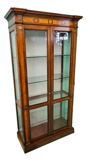 Late 20th Century John Widdicomb Company Inlaid Cherry and Burl Walnut Display Cabinet