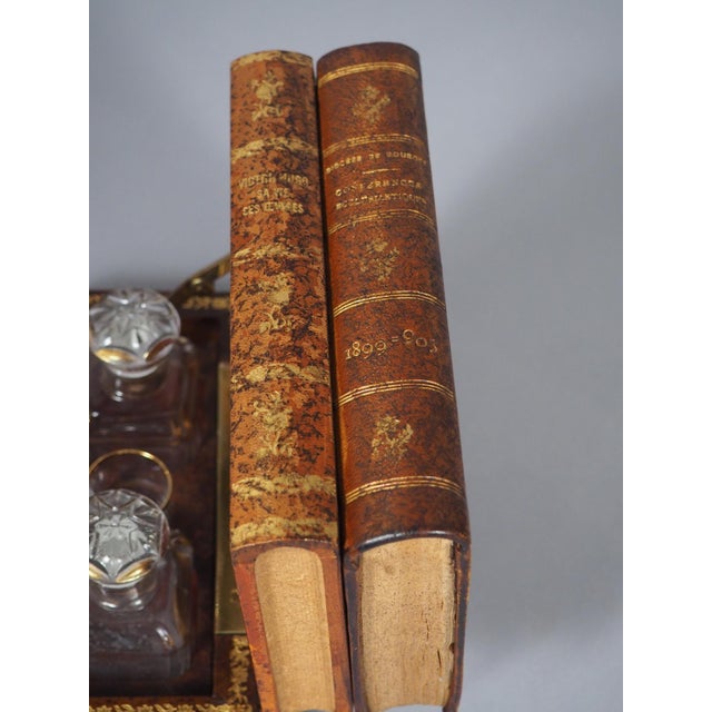 French Leather Faux Book Stack Cave a Liqueur, Circa 1900 - Set of 7 For Sale - Image 11 of 18