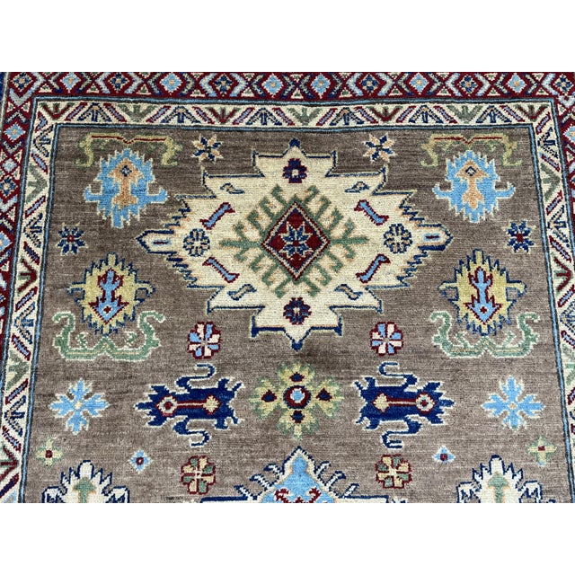 Brown Brown and Navy Kazak Style Tribal Area Rug With Medallions, 5' X 7'7" For Sale - Image 8 of 15