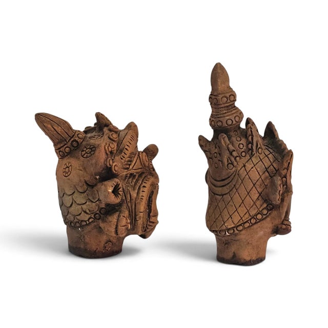 Mid-20th Century Thai Ramakien-Style Terracotta Character Busts, Pair For Sale - Image 13 of 16