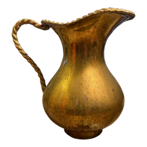 Vintage Brass Pitcher Vase With Braided Twisted Handle