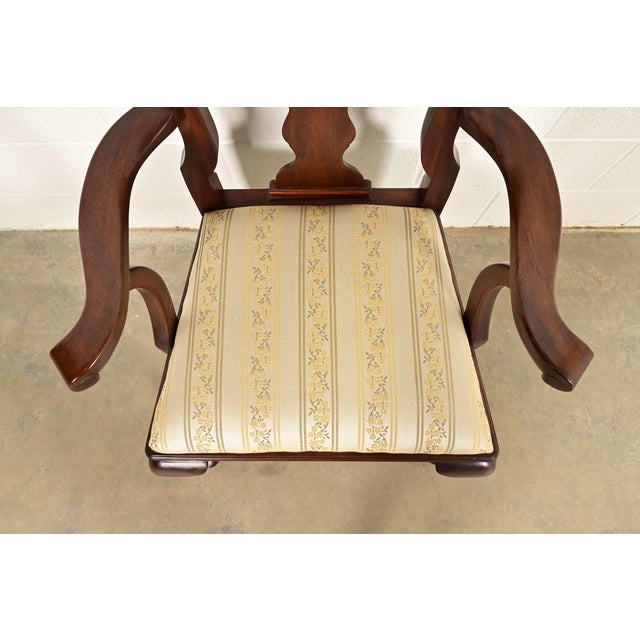 Wood Henkel Harris Queen Anne Solid Mahogany Armchairs, Pair For Sale - Image 7 of 16