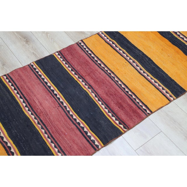 Textile 1980s Farmhouse Black Striped Runner Kilim For Sale - Image 7 of 12