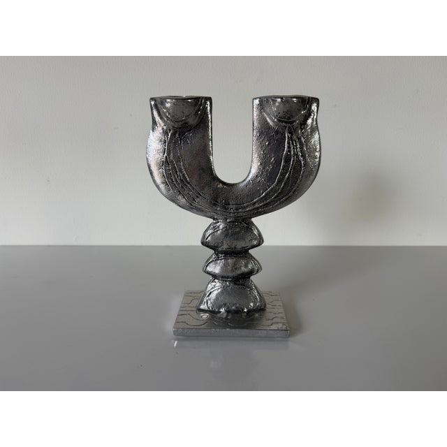 Vintage Don Drumm Brutalist Cast Aluminum Double Candle Holder, Signed For Sale - Image 4 of 12