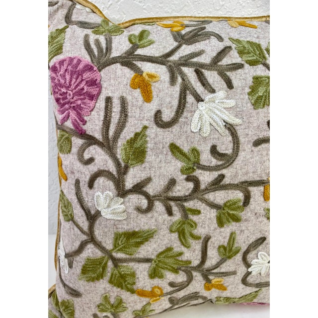 English Square Pillow With Purple and White Embroidered Floral Pattern, Made in U K For Sale - Image 3 of 10