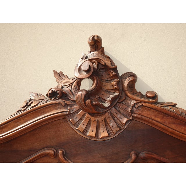 Wood Bed Frame ~ Antique French Louis XVI Brown Headboard Fb & Rails Victorian Style For Sale - Image 7 of 14