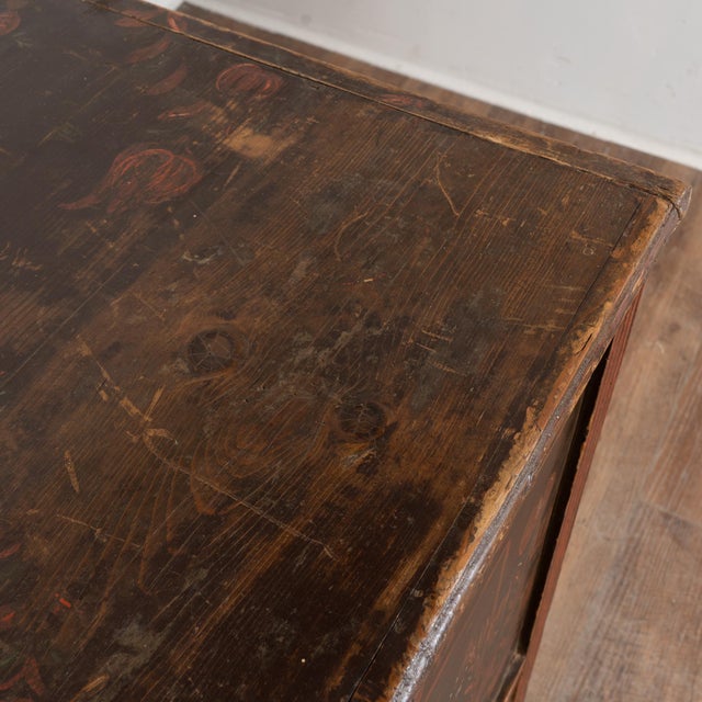 Brown Original Painted Tall Pine Flat Top Trunk Dated 1874 For Sale - Image 8 of 18