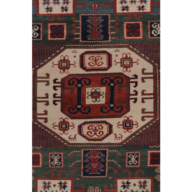 Rug & Kilim’s Kazak-Inspired Rug, Tribal Geometric Patterns in Green & Red For Sale In New York - Image 6 of 10