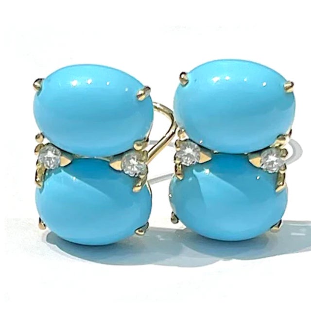 Metal Christina Addison Large Gum Drop Earrings With Iolite and Cabochon Turquoise and Diamonds For Sale - Image 7 of 12